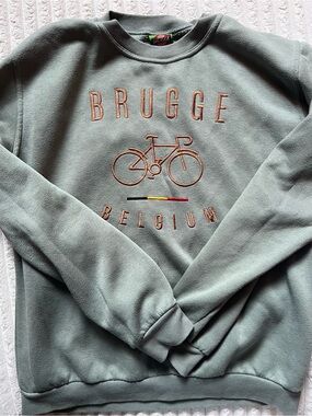 Vintage BRUGGE Crewneck Sweatshirt in Sage Green with Tan Embroidery
